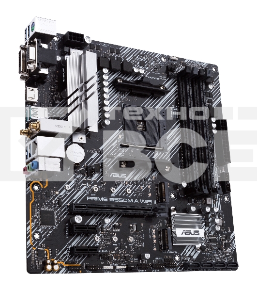 Материнская плата ASUS PRIME B550M-A WIFI II, AM4, AMD B550, 4xDDR4, 4xSATA, 2xM.2, 1xPCI-E 4.0 x16, 2xPCI-E x1, 1xDVI-D, 1xHDMI, 1xVGA, 1x 1Gb LAN, 2xUSB-A 3.2 Gen 2, 4xUSB-A 3.2 Gen 1, 3x3.5 мм, 7.1, Micro-ATX