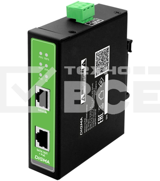 Инжектор PoE Digma DNP90W48GDXM 10/100/1000BASE-T 90Вт 37-57В(DC)