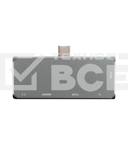Док-станция 5-в-1 ExeGate DUB-31C/PD/HA (кабель-адаптер USB Type-C --> 1xUSB3.0 + Type-C DATA (480MB/s) + PD 100W + HDMI 4K@30Hz + Audio, Plug&Play, подходит для iPad Pro и мобильных телефонов, серый)