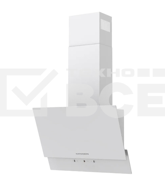 Наклонная вытяжка Kuppersberg F 603 W, 60 см, High-Tech, таймер, макс. производительность 850 м3/ч, 3 скорости, обратный клапан, сенсорное управление, дисплей, LED освещение, уровень шума 53 дБ, цвет белый