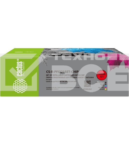 Картридж перезаправляемый струйный Cactus CS-R-PFI321SET-CHIP набор 5шт.упак. для Canon imagePROGRAF TM-250/255/350/355 с чипом