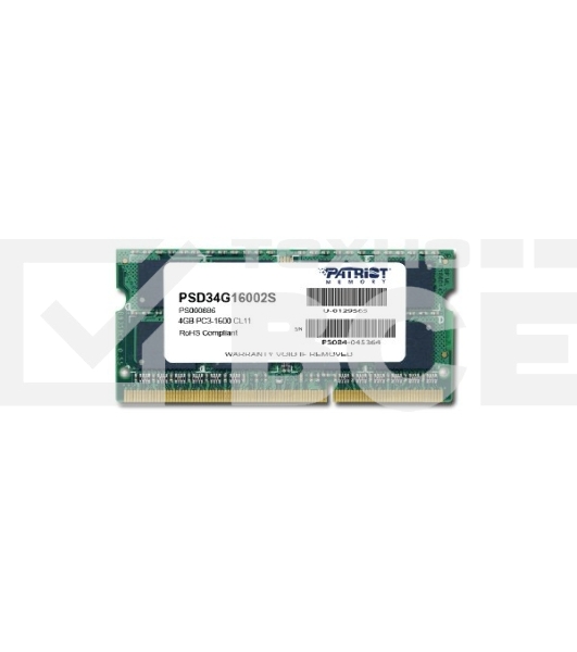 Оперативная память Patriot, DDR3, 4GB (1x4 GB), 1600 MHz, CL11, SO-DIMM