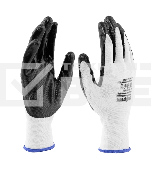 Перчатки полиэфирные Сибртех с черным нитрильным покрытием, размер 9, 13 класс вязки