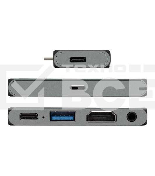 Док-станция 5-в-1 ExeGate DUB-31C/PD/HA (кабель-адаптер USB Type-C --> 1xUSB3.0 + Type-C DATA (480MB/s) + PD 100W + HDMI 4K@30Hz + Audio, Plug&Play, подходит для iPad Pro и мобильных телефонов, серый)