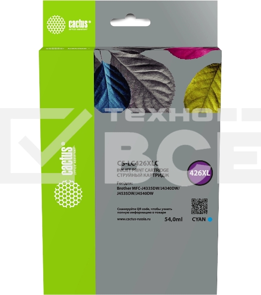 Картридж струйный Cactus CS-LC426XLC голубой (54 мл) для Brother MFC-J4335DW/J4340DW/J4535DW/J4540DW