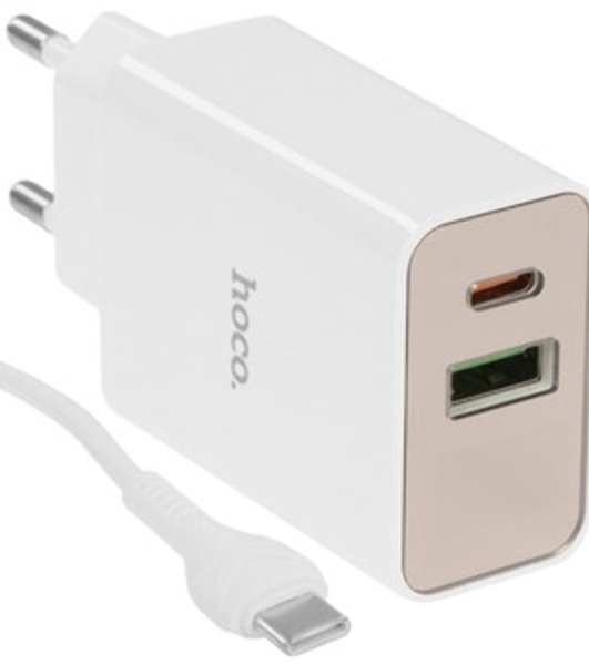 Сетевое зарядное устройство HOCO (6931474769824) C100Aaa 1USB+1Type-C 3.0A QC3.0 PD 20W, белый