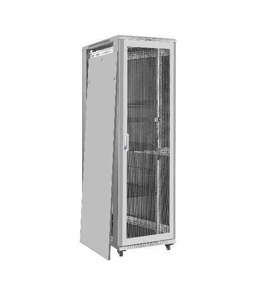 Шкаф телекоммуникационный 19' напольный 42U ExeGate EC-FS-42U.600.1000.V.V.GREY (19”, 42U, 600x1000x2054mm (ШхГхВ), передняя и задняя двери перфорированные, съемные боковые панели, пыле- и влагозащита IP20, встроенный вентиляционный модуль, 1 полка в комплекте, светло-серый RAL 7035, 3 коробки)