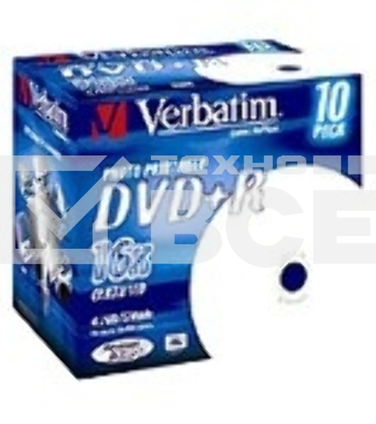 Диск DVD+R Verbatim 4.7Gb 16x Jewel case (10шт) Printable (43508)