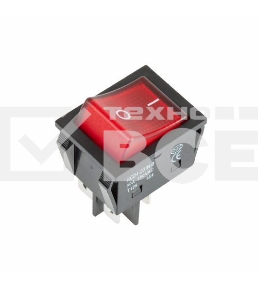 Выключатель клавишный 250V 30А (4с) ON-OFF красный с подсветкой  Rexant