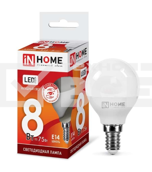 Лампа светодиодная LED-ШАР-VC 8Вт 230В E14 6500К 720лм IN HOME 4690612024882