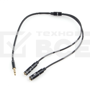 Кабель аудио Cablexpert CCAB-02-35MYHM-0.2MB. 3.5 Jack 4pin(M)/2х 3.5 Jack(F) наушники и микрофон, черный, 0.2м, блистер