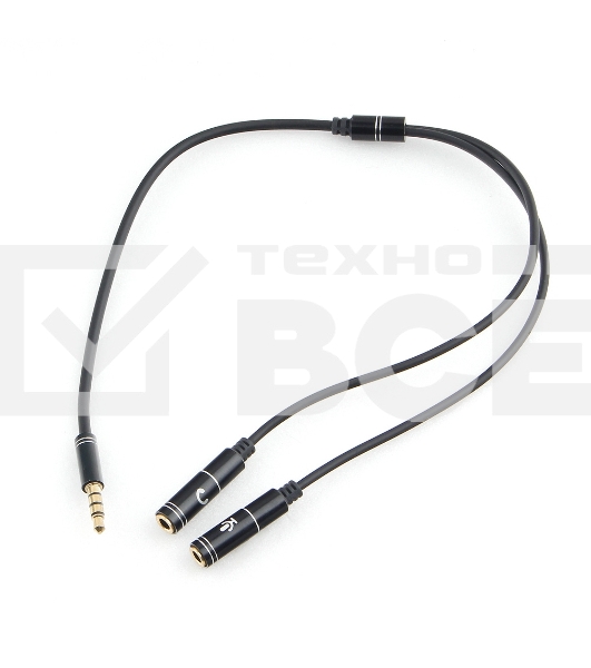 Кабель аудио Cablexpert CCAB-02-35MYHM-0.2MB. 3.5 Jack 4pin(M)/2х 3.5 Jack(F) наушники и микрофон, черный, 0.2м, блистер