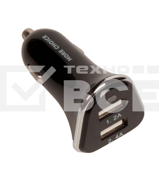 Автомобильная зарядка (от прикуривателя) 2USB 2.4A для Apple 8-pin More choice AC22i черный