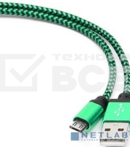 Кабель Gembird  USB 2.0 Cablexpert CC-mUSB2gn1m, AM/microBM 5P, 1м, нейлоновая оплетка, алюминиевые разъемы, зеленый, пакет