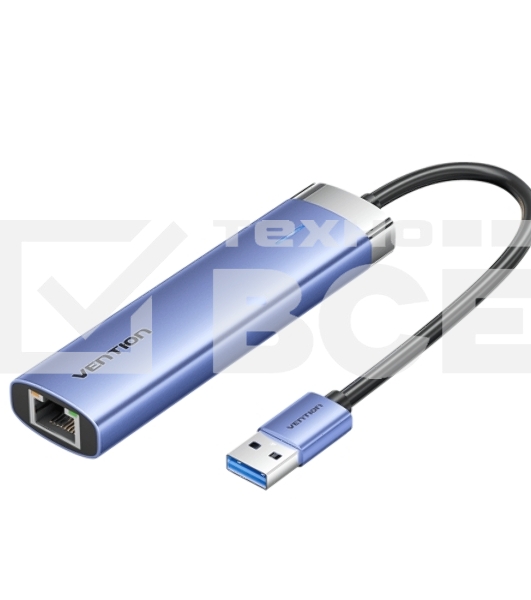 Сетевой адаптер Vention USB 3.0 M/Gigabit Ethernet RJ45+OTG хаб 3xUSB Синий - 0.15м.