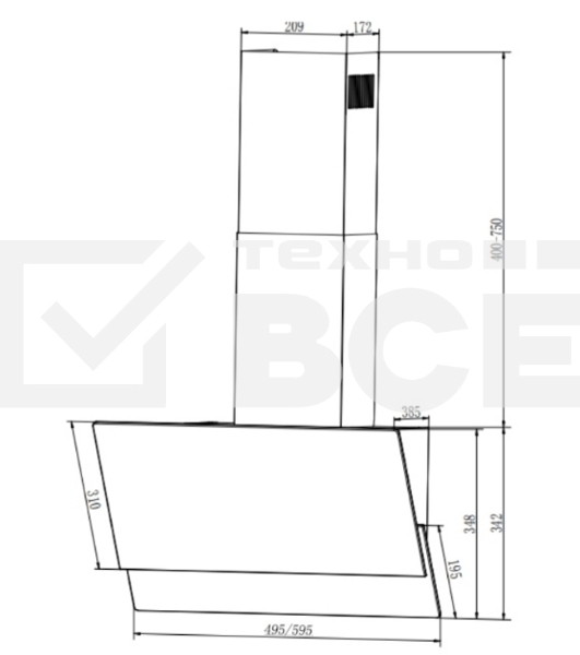 Вытяжка Elikor VERTEX WH 50 белый