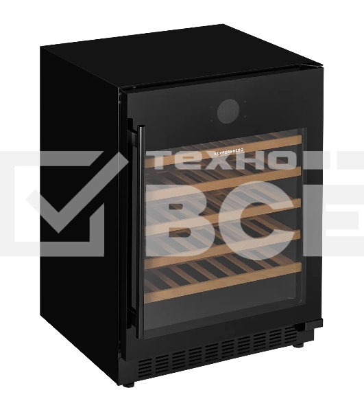 Винный шкаф KUPPERSBERG RBW 85, встраиваемый, High-Tech, объем 135 л, вместимость 54 бутылки, диапазон температуры 5-20 градусов, механическое открытие двери, 5 полок из бука, LCD дисплей, уровень шума 40 дБ, черный