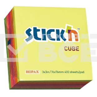 Блок самоклеящийся бумажный Stick`n 21012 76x76мм 400лист. 70г/м2 неон 5цв.в упак.