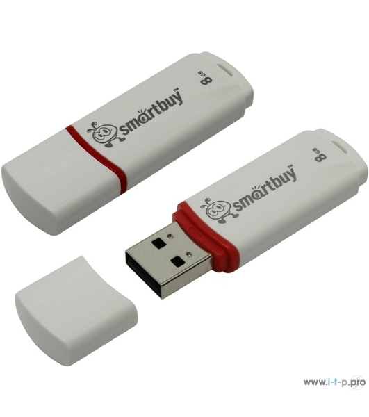 Флешка USB Smartbuy Crown white (SB8GBCRW-W), 8Gb, USB 2.0, R/W 15/5, белый/красный