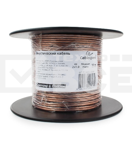 Акустический кабель Cablexpert CC-TC2x1,0-50M, прозрачный,  50 м, на катушке