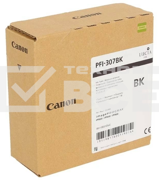 Картридж струйный CANON PFI-307 BK черный (330 мл) для Canon imagePROGRAF iPF830, iPF840, iPF850