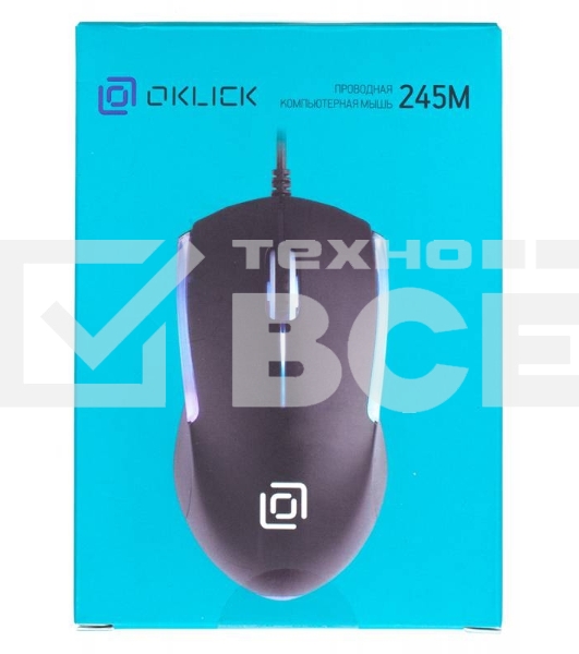 Мышь проводная Oklick 245M черный, 1000 dpi, USB, кнопки - 3