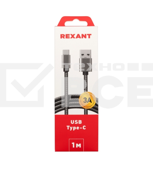 Кабель USB-Type-C/3A/nylon/grafit/1m/Rexant