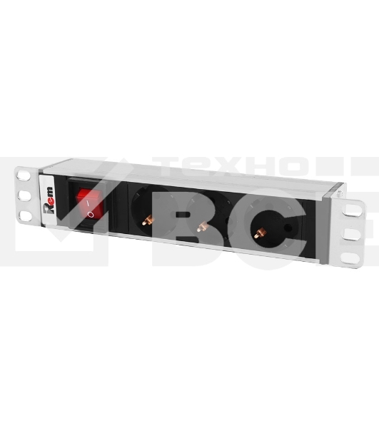 Блок розеток ЦМО Rem-10 без шнура с выкл., 3 Schuko, вход IEC 60320 C14, 10A, алюм., 10