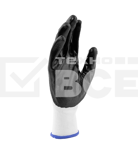Перчатки полиэфирные Сибртех с черным нитрильным покрытием, размер 9, 13 класс вязки