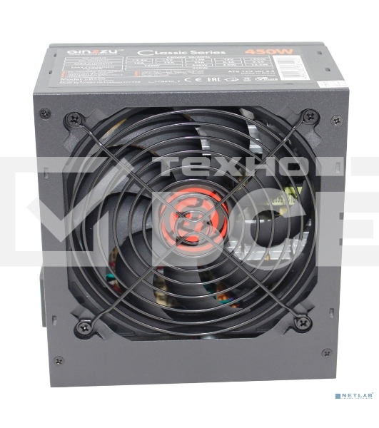 Блок питания Ginzzu CB450 12CM black,24+4p,PCI-E, 3*SATA, 2*IDE,оплетка MB, кабель питания