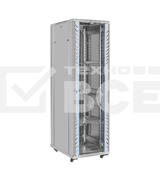 Шкаф телекоммуникационный 19' напольный 42U ExeGate EC-FS-42U.600.800.G.V.GREY (19”, 42U, 600x800x2054mm (ШхГхВ), передняя дверь закаленное стекло, задняя перфорированная дверь, съемные боковые панели, пыле- и влагозащита IP20, встроенный вентиляционный модуль, 1 полка в комплекте, светло-серый RAL 7035, 3 коробки)