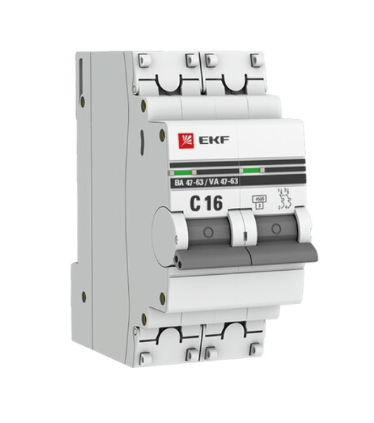 Выключатель автоматический EKF mcb4763-2-16C-pro 2P 16А (C) 4,5kA ВА 47-63 EKF PROxima