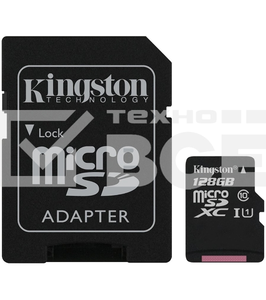 Флеш карта microSDHC 128GB microSDXC Kingston <SDCS2/128GB> Class10 UHS-I Canvas Select up to 100MB/s с адапт.