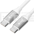 Кабель GCR 1.0m TypeC/TypeC POWER DELIVERY, быстрая зарядка, белый, AL корпус серебро, белый ПВХ, 28/22 AWG, GCR-52362, фото 1