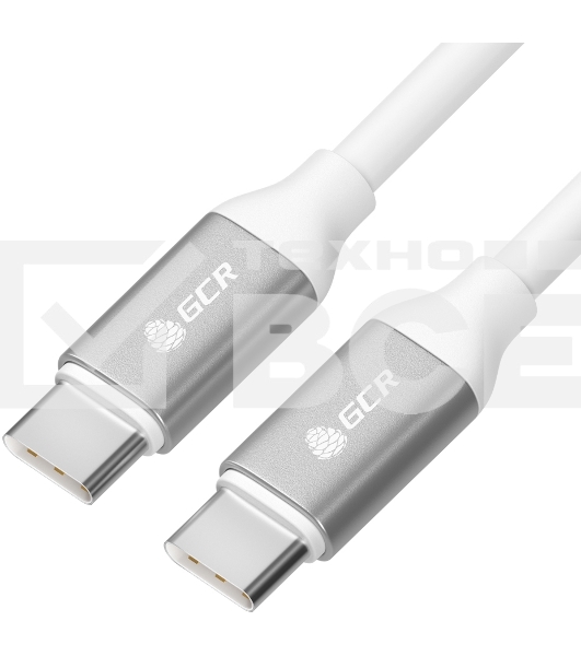 Кабель GCR 1.0m TypeC/TypeC POWER DELIVERY, быстрая зарядка, белый, AL корпус серебро, белый ПВХ, 28/22 AWG, GCR-52362