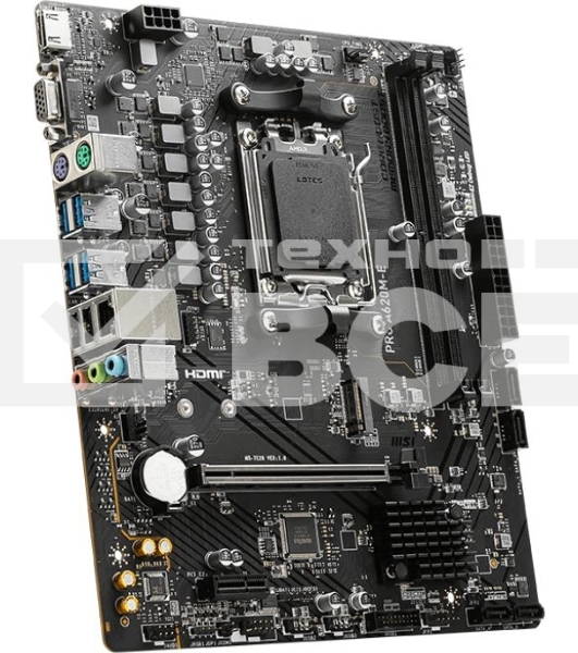 Материнская плата MSI PRO A620M-E, AM5, AMD A620, 2xDDR5, 4xSATA, 1xM.2, 1xPCI-E 4.0 x16, 1xPCI-E 4.0 x1, 1xHDMI, 1xVGA, 1x1Gb LAN, 2xUSB 2.0, 4xUSB 3.2 Gen 1, 3x3.5 мм, 7.1, Micro-ATX