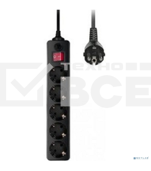 Сетевой фильтр Buro 500SH-1.8-B 1.8м (5 розеток) черный (коробка)