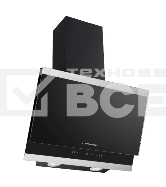 Наклонная вытяжка Kuppersberg F 603 BX, 60 см, High-Tech, таймер, макс. производительность 850 м3/ч, 3 скорости, обратный клапан, сенсорное управление, дисплей, LED освещение, уровень шума 53 дБ, цвет черный/нержавеющая сталь