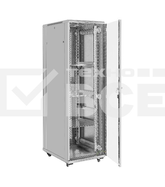 Шкаф телекоммуникационный 19' напольный 42U ExeGate EC-FS-42U.600.800.G.V.GREY (19”, 42U, 600x800x2054mm (ШхГхВ), передняя дверь закаленное стекло, задняя перфорированная дверь, съемные боковые панели, пыле- и влагозащита IP20, встроенный вентиляционный модуль, 1 полка в комплекте, светло-серый RAL 7035, 3 коробки)