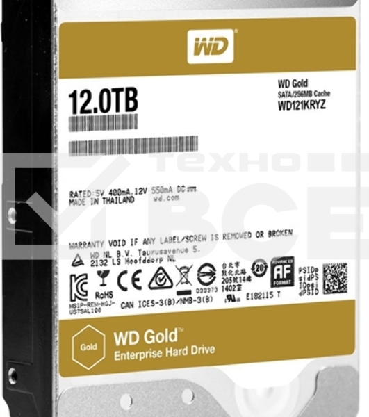 Жесткий диск SATA 12TB 7200RPM 6GB/S 256MB GOLD WD121KRYZ WDC 3.5