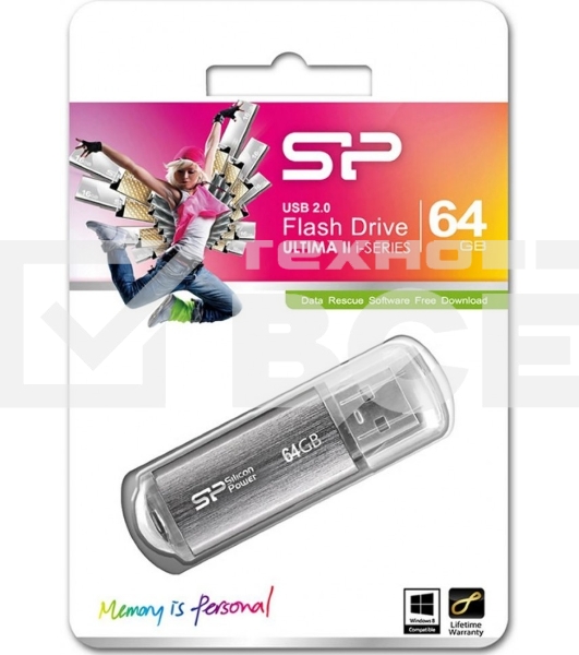 Флэш Диск Silicon Power USB Drive 64Gb Ultima II SP064GBUF2M01V1S {USB2.0, Silver}
