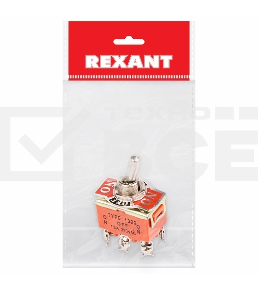Тумблер 250V 15А (6c) ON-OFF-ON двухполюсный(KN-203)Rexant Индивидуальная упаковка 1 шт