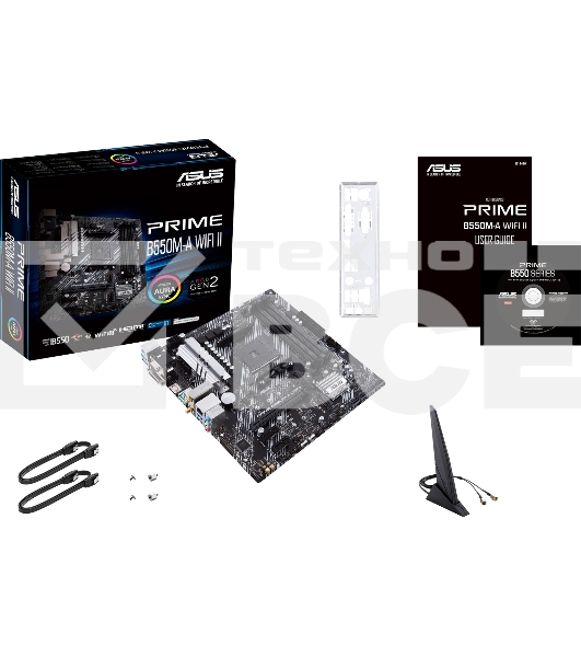Материнская плата ASUS PRIME B550M-A WIFI II, AM4, AMD B550, 4xDDR4, 4xSATA, 2xM.2, 1xPCI-E 4.0 x16, 2xPCI-E x1, 1xDVI-D, 1xHDMI, 1xVGA, 1x 1Gb LAN, 2xUSB-A 3.2 Gen 2, 4xUSB-A 3.2 Gen 1, 3x3.5 мм, 7.1, Micro-ATX