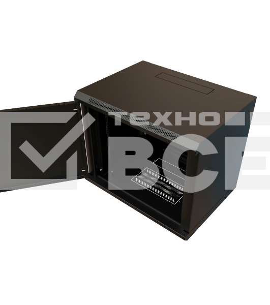 Шкаф коммутационный WRline (WR-TW-1266-SR-RAL9004) настенный 12U 600x600мм пер.дв.металл 2 бок.пан. 60кг черный 520мм 650мм IP20 сталь
