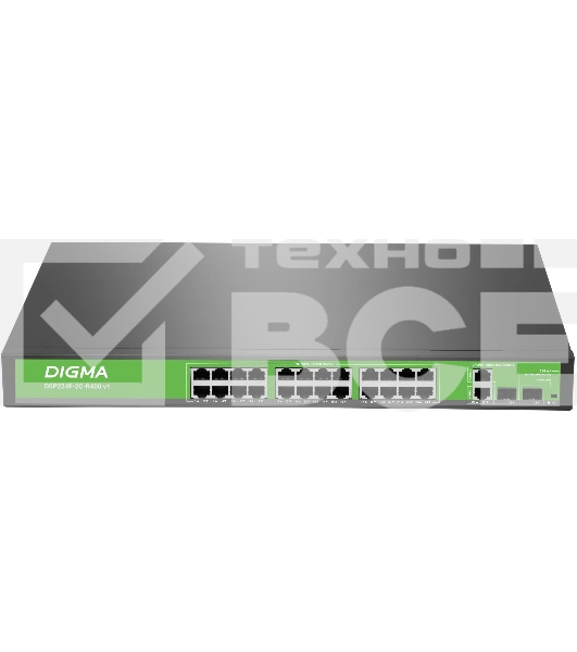 Коммутатор Digma DSP224F-2C-R400 V1 (L2) 24х100Мбит/с 24PoE
