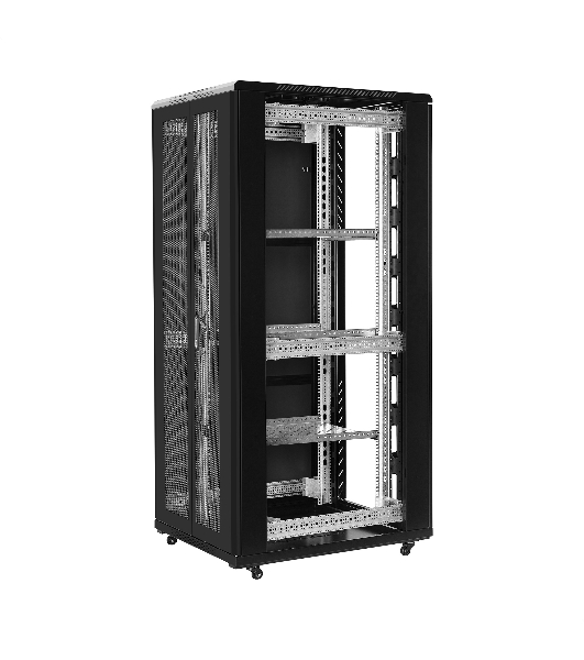 Шкаф телекоммуникационный 19' напольный 42U ExeGate EC-FS-42U.800.1000.G.V.BLACK (19”, 42U, 800x1000x2054mm (ШхГхВ), передняя дверь закаленное стекло, задняя двойная перфорированная дверь, съемные боковые панели, пыле- и влагозащита IP20, встроенный вентиляционный модуль, 1 полка в комплекте, черный RAL 9004, 3 коробки)