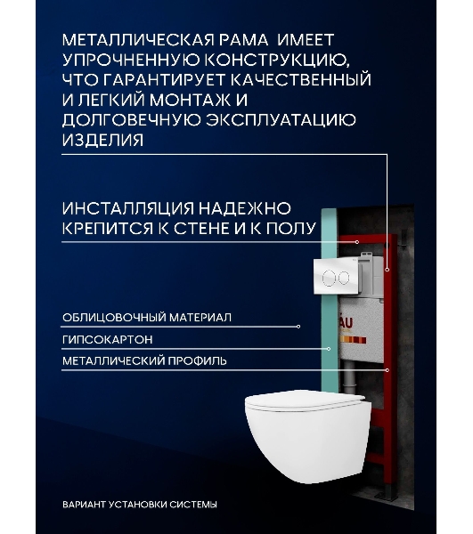 Комплект BAU 6 в 1: инсталляция BAU PRO, унитаз подвесной торнадо Bau Dream Hurricane-3, сиденье дюропласт микролифт, клавиша из стекла BAU Dream, белая