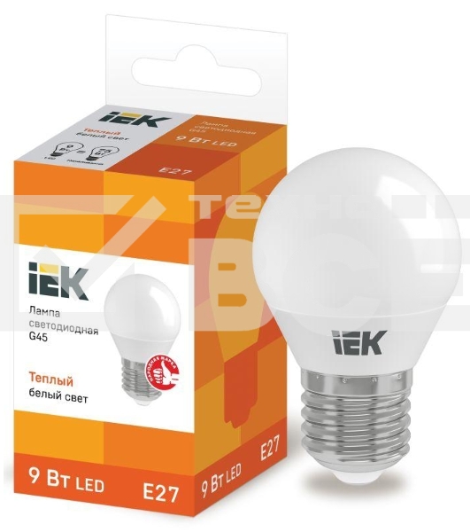 Лампа Iek LLE-G45-9-230-30-E27 светодиодная ECO G45 шар 9Вт 230В 3000К E27
