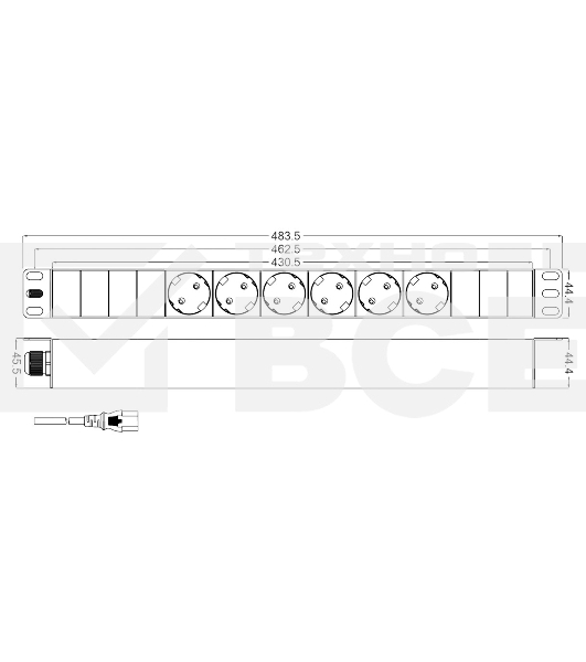 Блок розеток Hyperline SHE19-6SH-2.5IEC для 19
