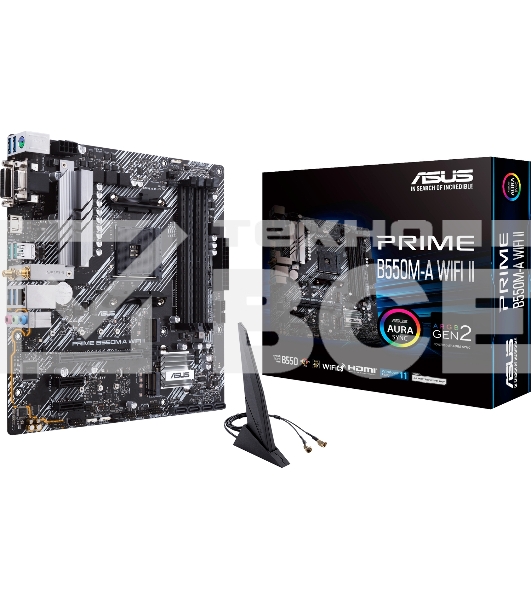 Материнская плата ASUS PRIME B550M-A WIFI II, AM4, AMD B550, 4xDDR4, 4xSATA, 2xM.2, 1xPCI-E 4.0 x16, 2xPCI-E x1, 1xDVI-D, 1xHDMI, 1xVGA, 1x 1Gb LAN, 2xUSB-A 3.2 Gen 2, 4xUSB-A 3.2 Gen 1, 3x3.5 мм, 7.1, Micro-ATX